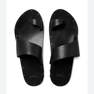 Beek Finch Handmade Leather Slide Sandals Black Ring Tan Women’s Size 5 NWOT